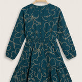Embroidered Velvet Ribbon Dress - Red