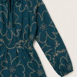Embroidered Velvet Ribbon Dress - Red