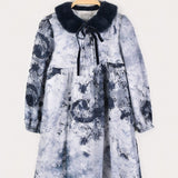 Fur collar dress - blue