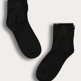 Ribbed socks with ribbon - black