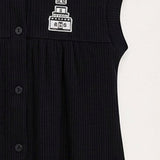 Hooded Pinafore Dress with Print - Black