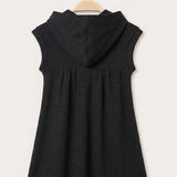 Hooded Pinafore Dress with Print - Gray