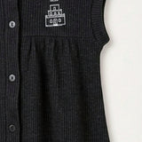 Hooded Pinafore Dress with Print - Gray