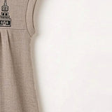Hooded Pinafore Dress with Print - Beige