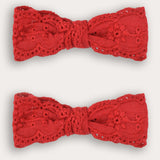 Pair of mini cotton lace pins - red
