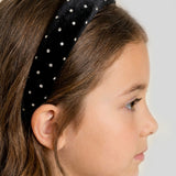 Velvet bow with zircons - black