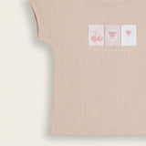 Ribbed set with print for baby - beige