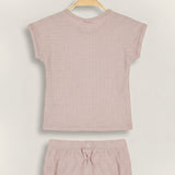 Ribbed set with print for baby - beige