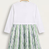 Striped fabric combination dress - green