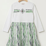 Striped fabric combination dress - green