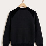 Cardigan with Mixed Knits - Black