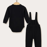 Velvet knit jumpsuit with denim – black