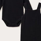 Velvet knit jumpsuit with denim – black