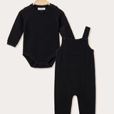 Velvet knit jumpsuit with denim – black