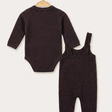 Velvet knit jumpsuit with denim combination - brown