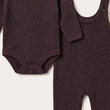 Velvet knit jumpsuit with denim combination - brown