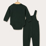 Velvet knit overalls with denim accents - green