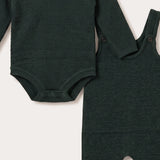 Velvet knit overalls with denim accents - green