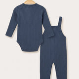 Knitted jumpsuit with beige accents - blue