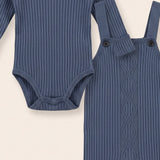 Knitted jumpsuit with beige accents - blue