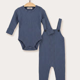 Knitted jumpsuit with beige accents - blue