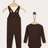 Knitted overall combined with beige - brown