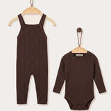 Knitted overall combined with beige - brown