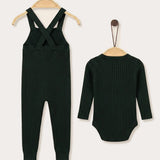 Knitted overall with a bodysuit - green
