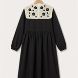 Nylon dress with knitted collar - black