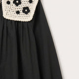 Nylon dress with knitted collar - black