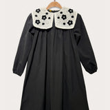 Nylon dress with knitted collar - black