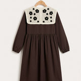 Nylon dress with knitted collar - brown