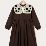 Nylon dress with knitted collar - brown