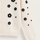 Knitted cardigan with flowers - black