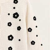 Knitted cardigan with flowers - black