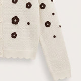 Knitted Cardigan with Flowers - Brown