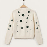 Knitted cardigan with flowers - Green
