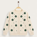 Knitted cardigan with flowers - Green