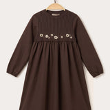 Nylon dress with knit details - brown