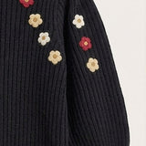 Floral embroidered sweater - black
