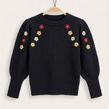 Floral embroidered sweater - black