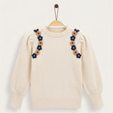 Floral Embroidered Sweater - Blue