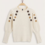 Sweater with floral embroidery - brown