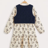 Printed dress with a sheep vest - Blue + layer