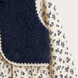 Printed dress with a sheep vest - Blue + layer
