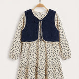 Printed dress with a sheep vest - Blue + layer