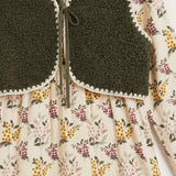 Printed dress with sheepskin vest - Green + layer
