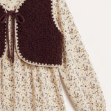 Printed dress with lambskin vest - Plum + layer