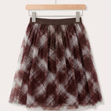 Checked tulle skirt - brown