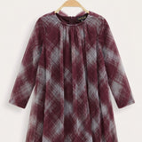 Checkered Tulle Dress - Beige